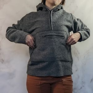 Wool Hoodie Size XS Women Gray Kangaroo Pocket Handmade Recycled Zip Gorpcore
